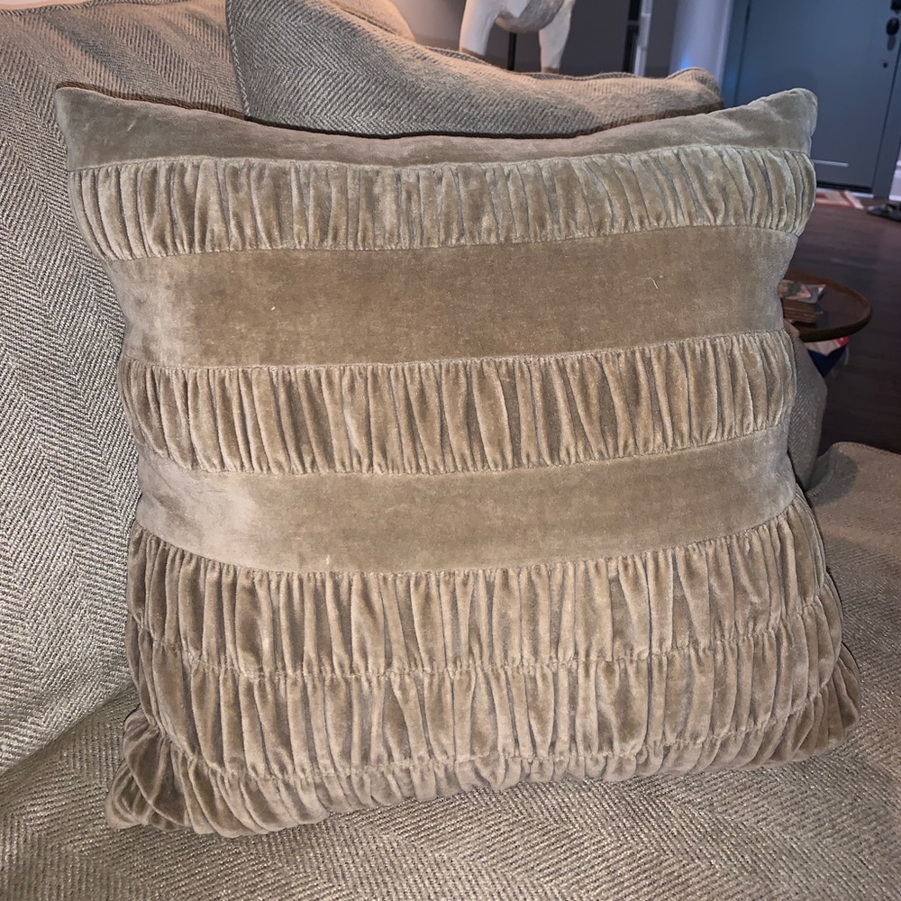 NWOT Arhaus Ruche Taupe Velvet Pillow 18inches w/ Arhaus Feather Insert